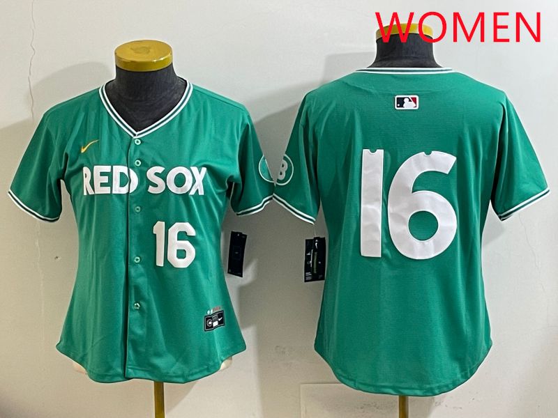 Women Boston Red Sox #16 No Name Green Joint Name Nike 2025 MLB Jersey style 2